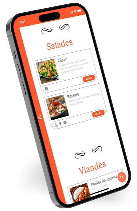 Carte de restaurant interactive affichée sur un smartphone